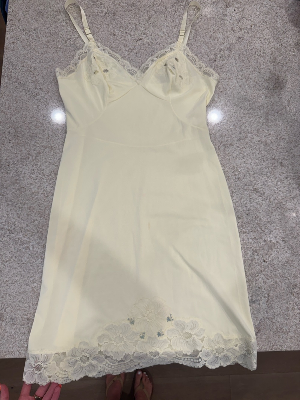 Victoria's Secret Pale Yellow Lace-Trim Slip Dress